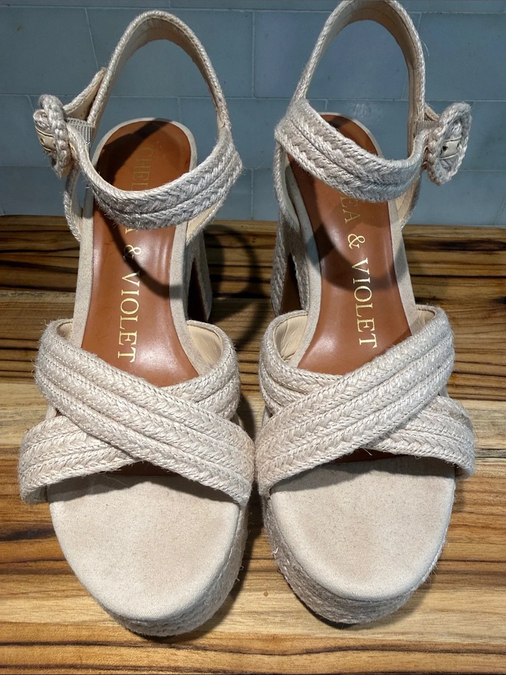Chelsea & Violet Beige Braided Platform Sandals